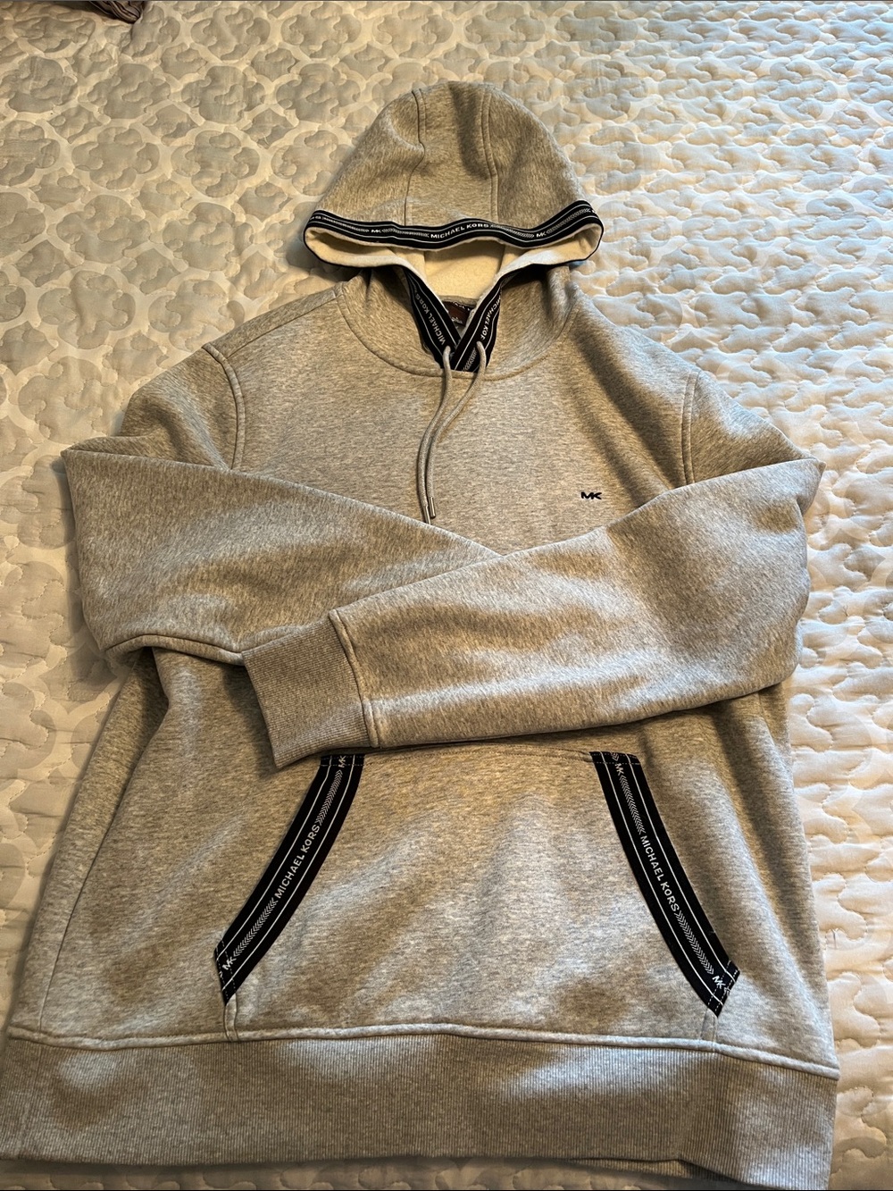 Michael Kors Men's Light Gray Logo-Trim Hooded Sweatshirt